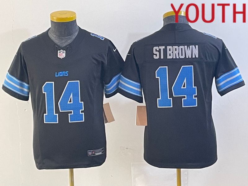 Youth Detroit Lions #14 St Brown Black Three generations 2024 Nike Vapor F.U.S.E. Limited NFL Jersey->youth nfl jersey->Youth Jersey